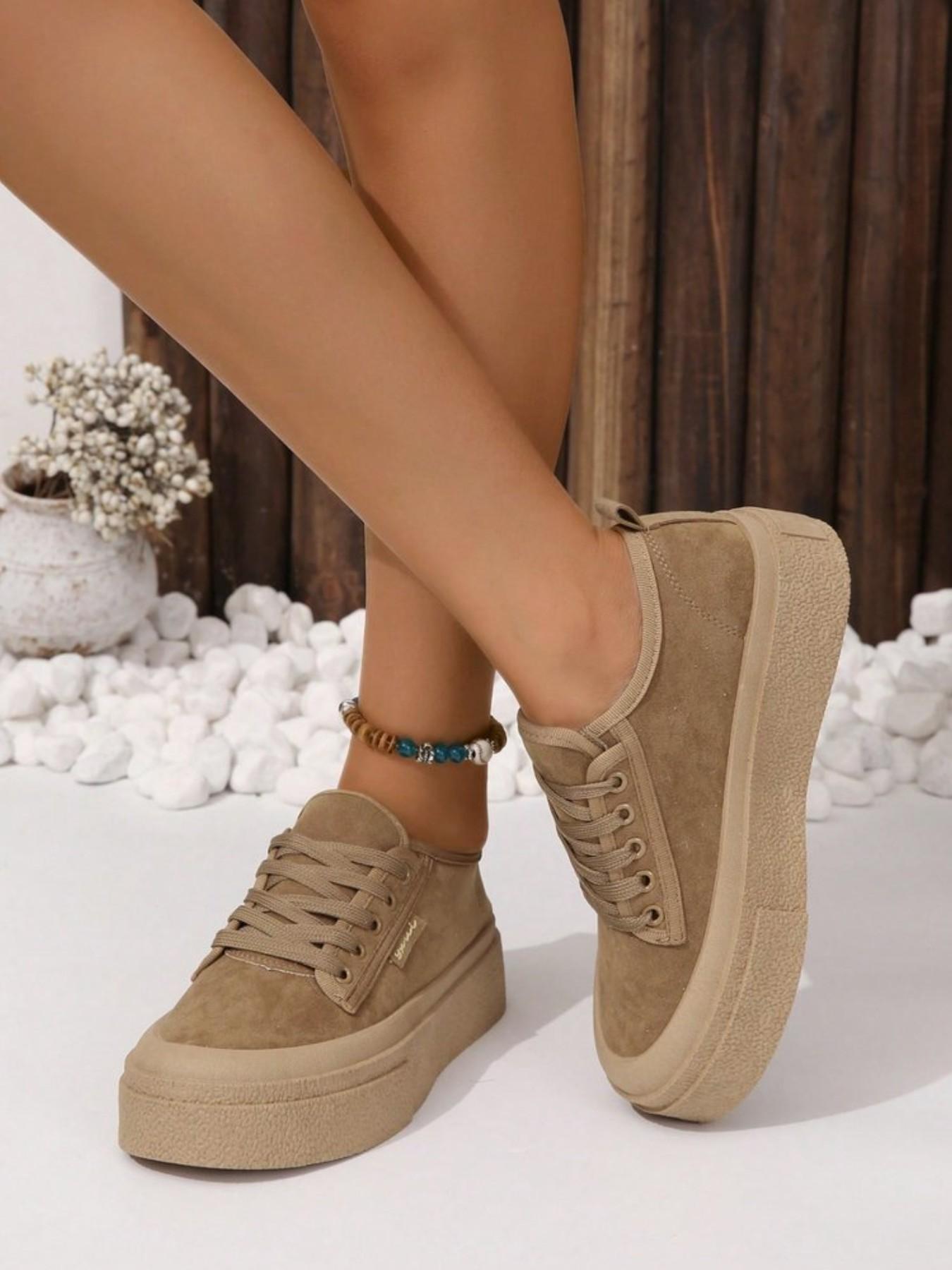 New Spring Autumn Suede Thick Sole Casual Sneakers for Women, Retro Versatile Platform Canvas Shoes, All Seasons Fashion Footwear, Thick Soled Shoes