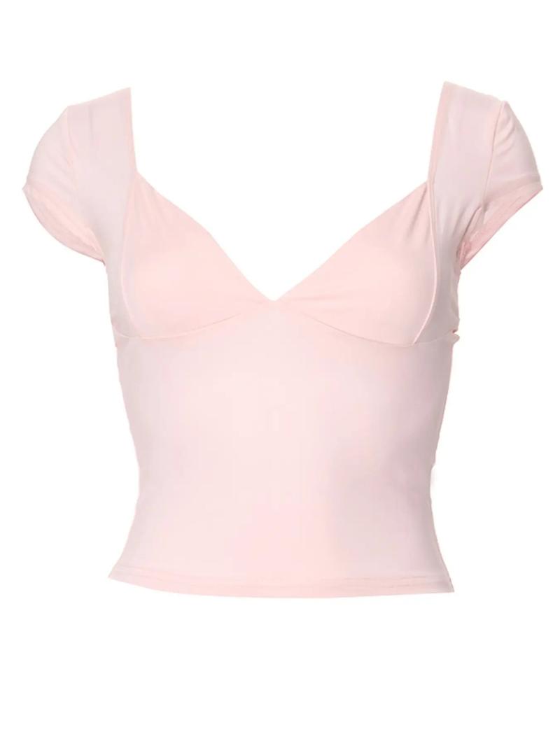 Women's Basic Minimalist Plain Backless Sweetheart Neck Crop Tee, Summer Clothes Women, Tee Shirts for Women, Lady Chic Sexy Casual Comfort Short Sleeve Skinny T-shirt Top, Ladies Clothes for Daily Wear, Feminine