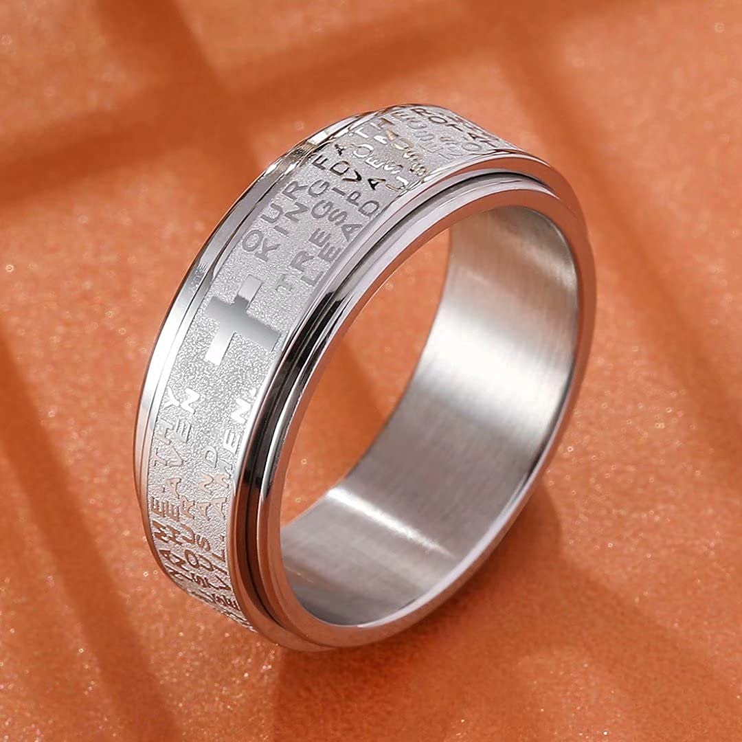 Stainless Steel Anxiety Rings For Men Women Christian Cross Religious Spinner Chain Rings Anti Stress Retro Amulet Jewelry