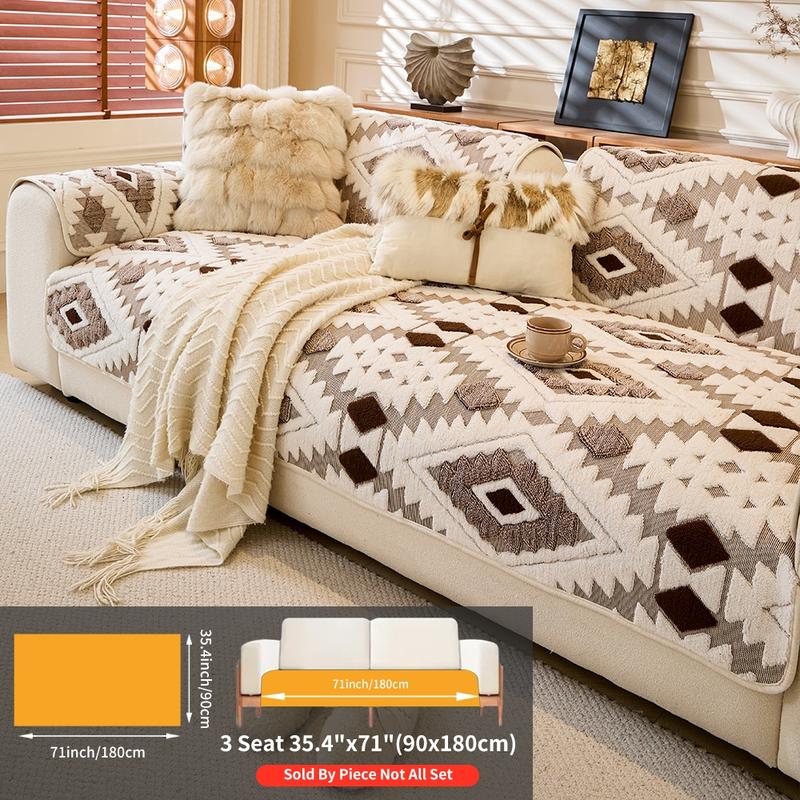 Plush Anti-Slip Dustproof Cat Scratch Sofa Cushion Cover, Reusable All-Purpose Winter Mat, Warm Plaid Design, Sofa Couch Protector, Home Decor, Sofa Slipcover