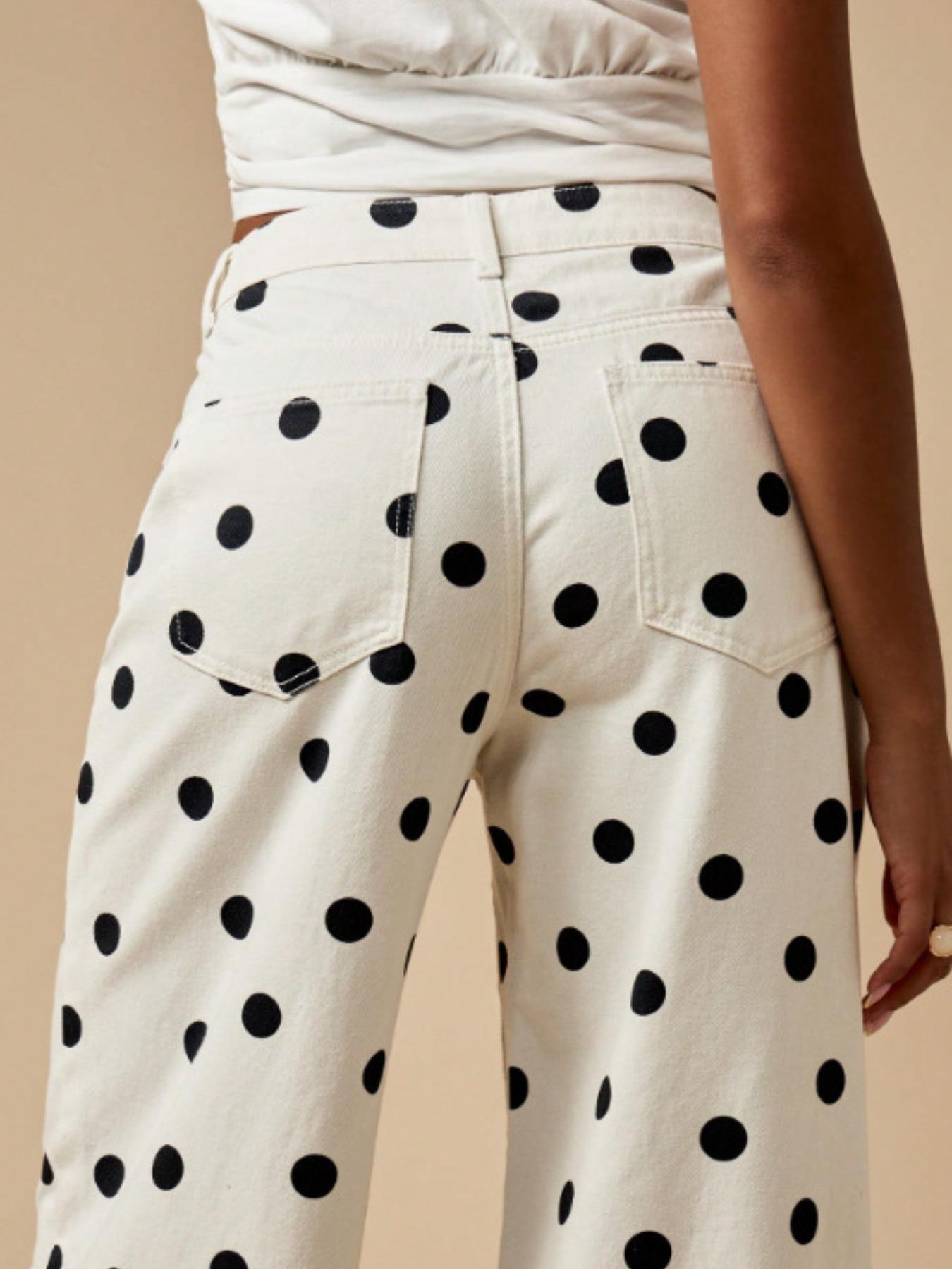 Women's Fashion Abstract Polka Dot Print Loose Pocket Casual Wide Leg Pants, Comfortable High Waist Bohemian Trousers Fit for Daily Wear