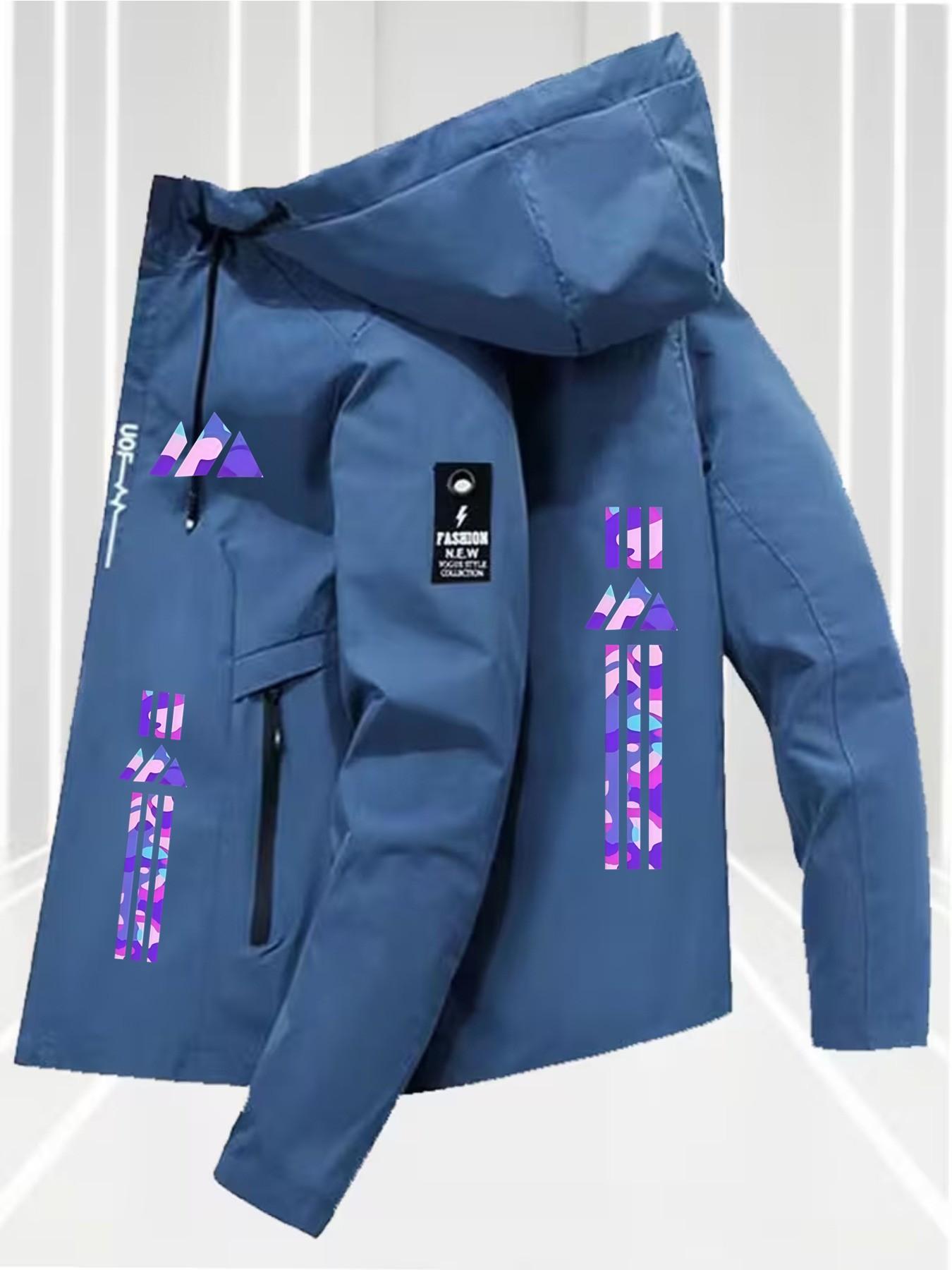 Men's Casual Print Jacket, Four Seasons Windproof Coat, High-Quality Flight Jacket, Lapel Collar, Slim Fit, Geometric Pattern