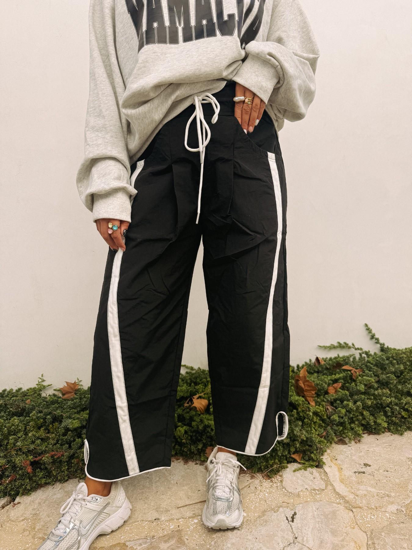 Women's Loose Wide-Leg Pants, Casual Drawstring Elastic Waist Colorblock Sportswear, Fashion Y2K Nine-Quarter Pants, All Seasons