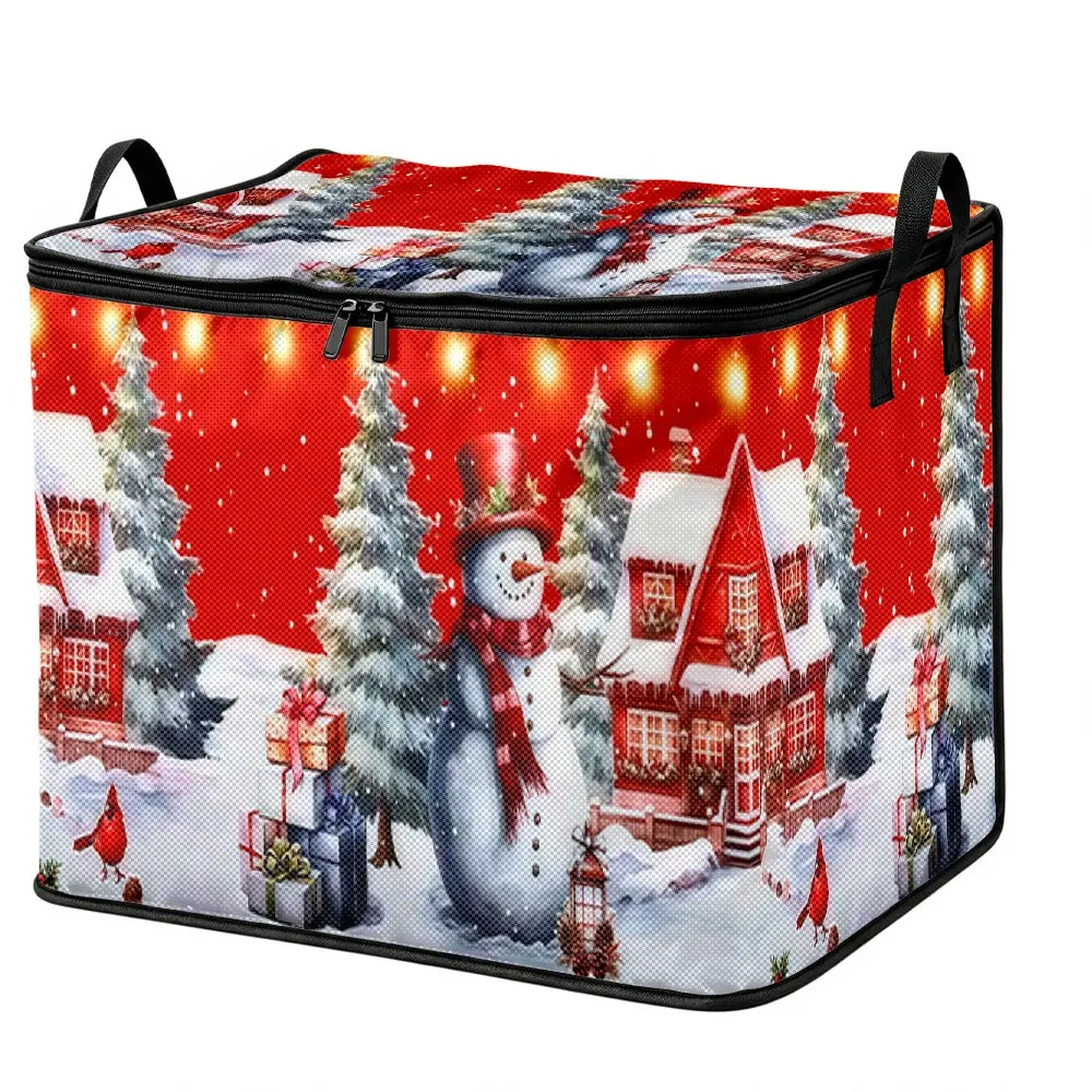 Christmas‑Themed Non‑Woven Storage Box with Zipper & Handle, Large‑Capacity Foldable Storage Bin for Christmas Decorations, Gifts and Dolls; Non‑Woven Storage Box, Christmas Storage, Holiday Decoration Storage, Storage Box with Zipper and Handle, Foldable