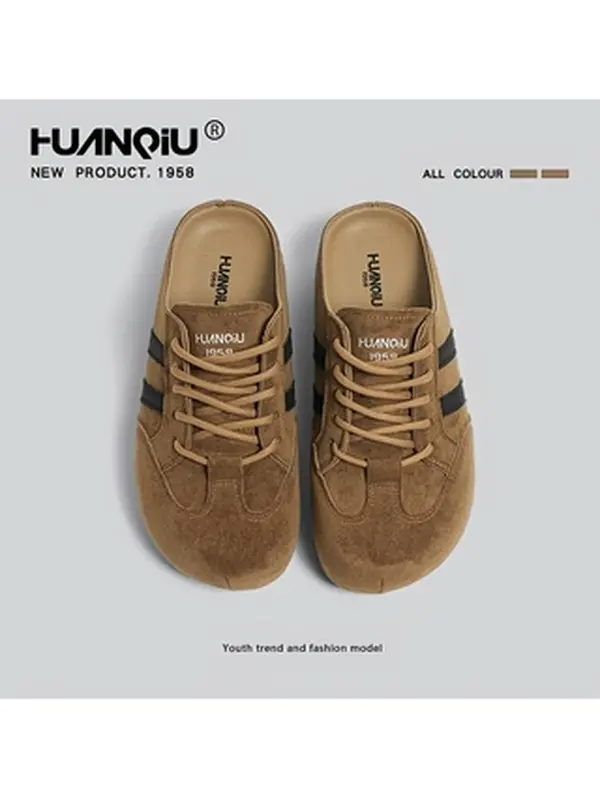 HUANQIU Women's Retro Striped Slip-On Mule Sneakers, Non-Slip, Wear-Resistant, Comfortable All-Day Casual Shoes
