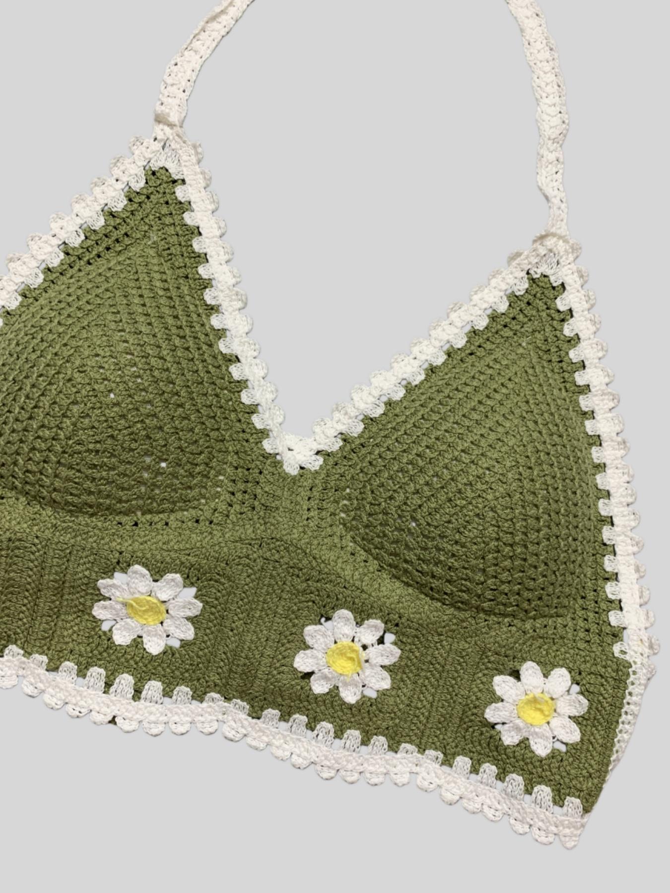 Boho Embroidered Flower Bikini Set, Summer New Halter Backless Swimsuit with Padded Bra, Sexy Sleeveless Crop Top for Vacation and Party