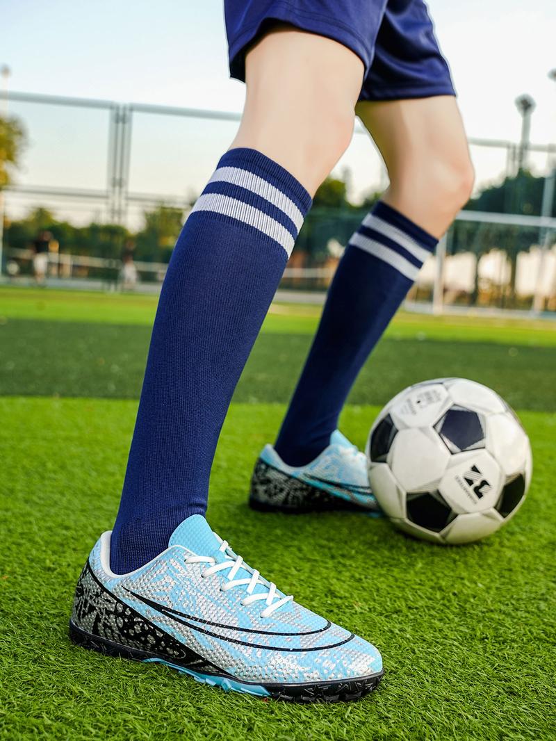 Unisex Blue - Silver - Black Contrast Football Shoes, Soccer Cleats, Personalized Texture Design, Breathable and Wear - resistant Upper, Strong Grip Studs for Better Field Performance, Ideal for Football Training and Matches