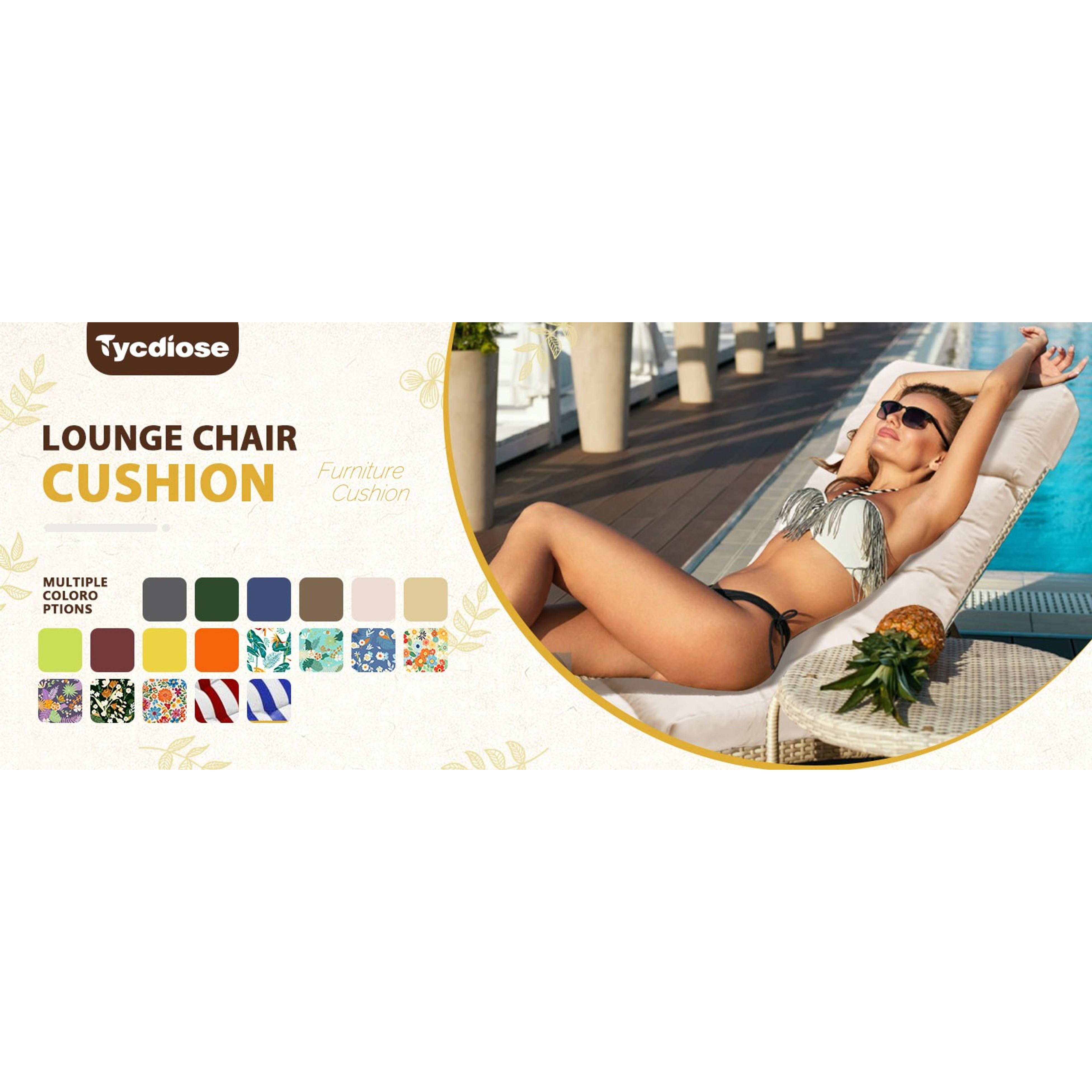 Outdoor Chaise Lounge Chair Cushion Waterproof 74.4 x 22 x 4.7 Inches Memory Foam Lounge Chair Cushions Replacement for Outdoor Furniture with Ties, Thickened Pool Lounge Chair Cushion, Beige