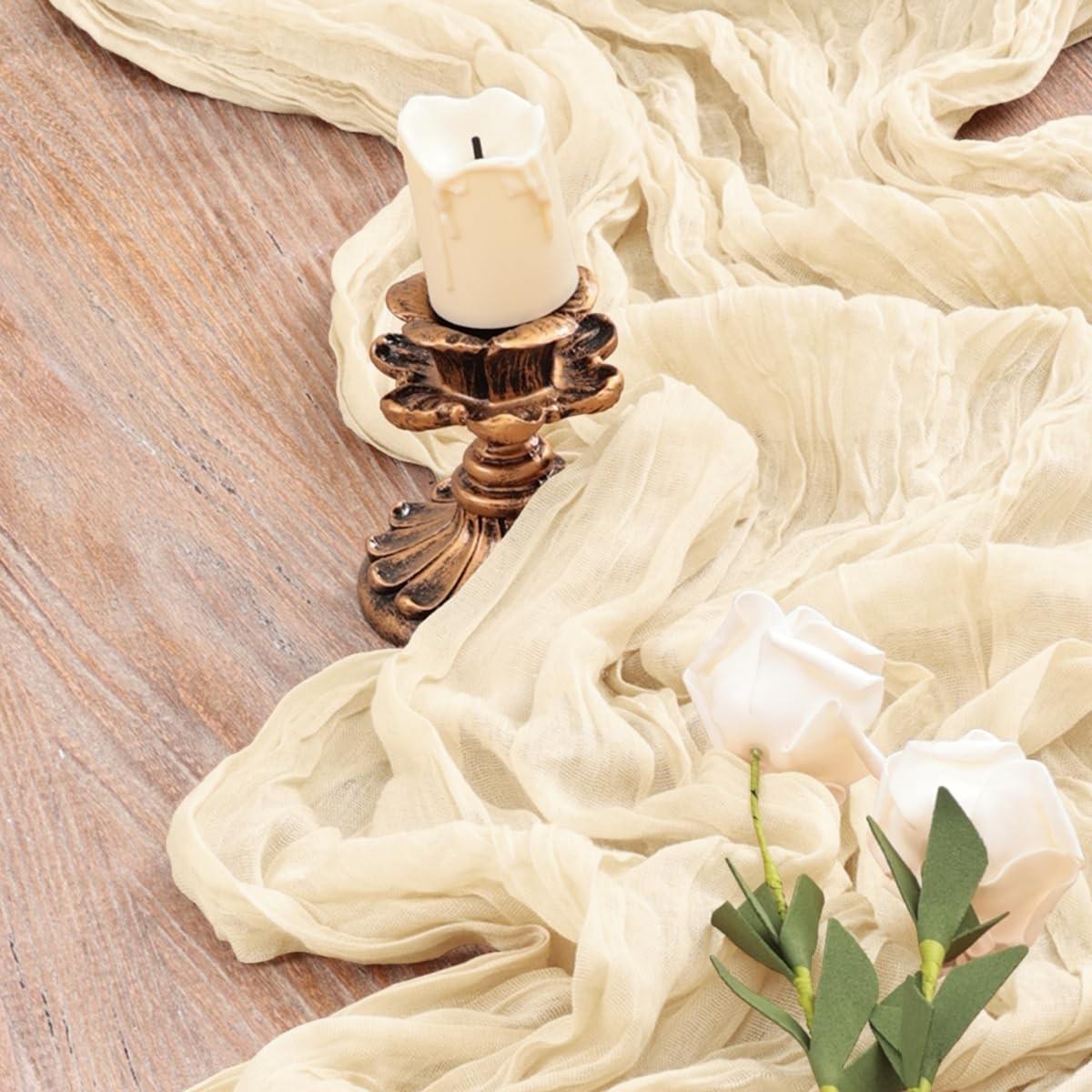 Polyester Ruffled Table Runner, Bohemian Style Linen Cloth, Rustic Decorative Wedding Party Supplies, Festival Gift Event Decoration