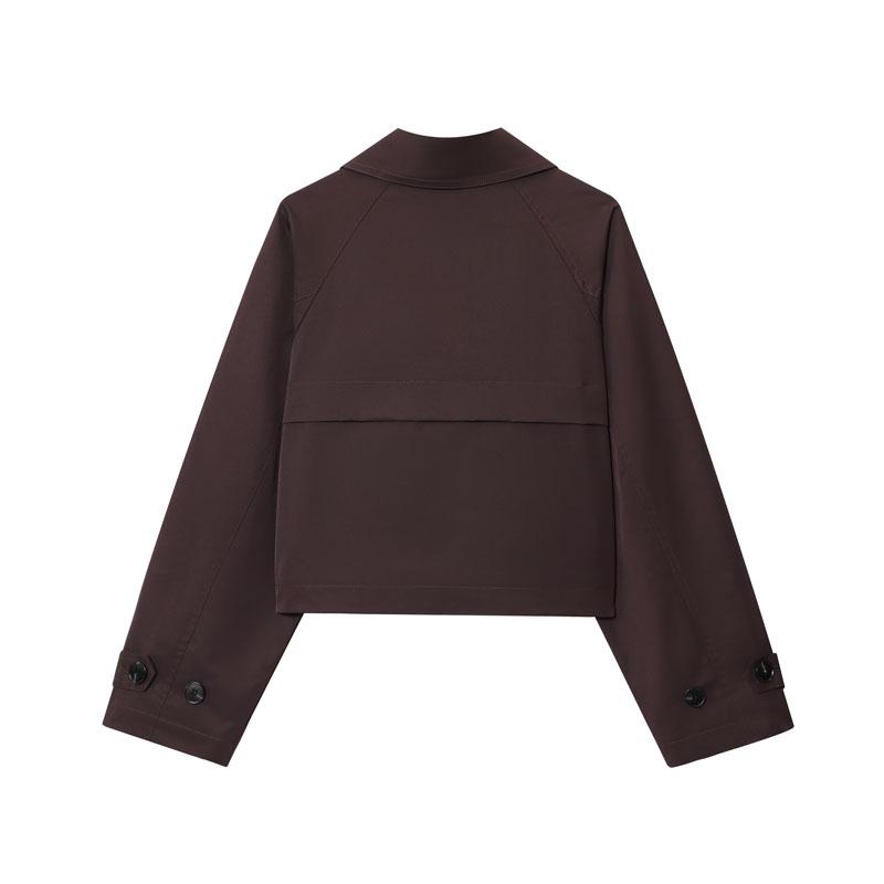 Women's Windbreaker Trendy Cropped Trench Coat Dark Brown Double Breasted Jacket Lapel Collar & Belted Cuffs Vintage Fall Winter Outerwear Women's Casual Streetwear