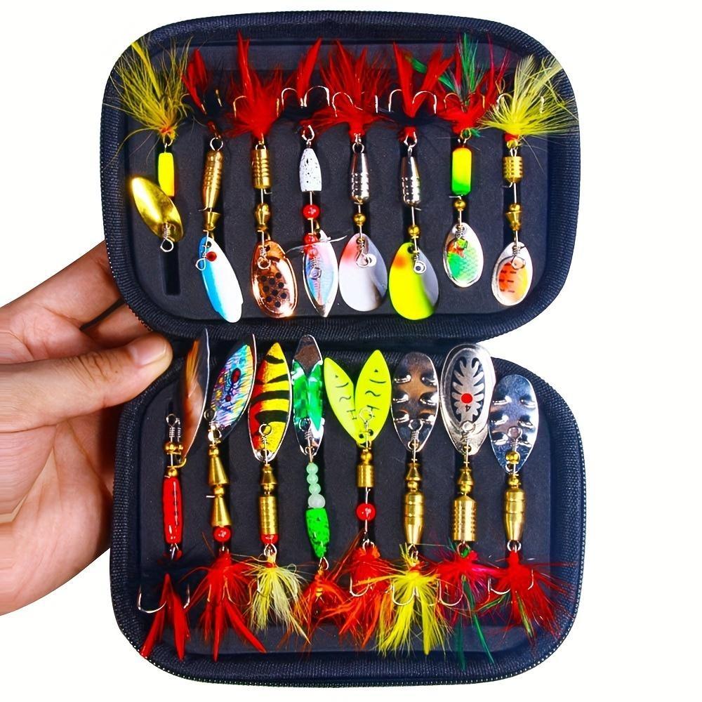 16pcs Fishing Spinner Lure Set with Storage Bag, Spoon Baits for Bass & Trout, Portable Fishing Tackle Kit, Ideal for Anglers