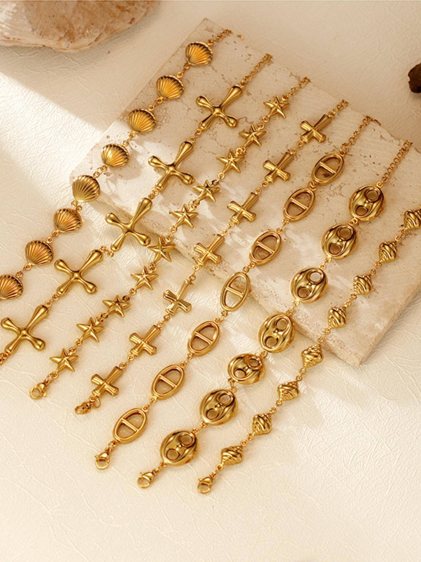 Multiple Styles Zircon Bracelet Crown Heart Moon Star Gold Color Stainless Steel For Women Summer Party Jewelry Gifts