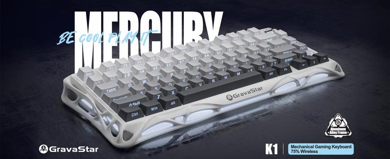 GravaStar Mercury K1 - Gradient White 75%  Wireless Mechanical Gaming Keyboard - Aluminum Alloy Exoskeleton, Gasket - Mounted, Hot - Swap Sockets, Linear Switches