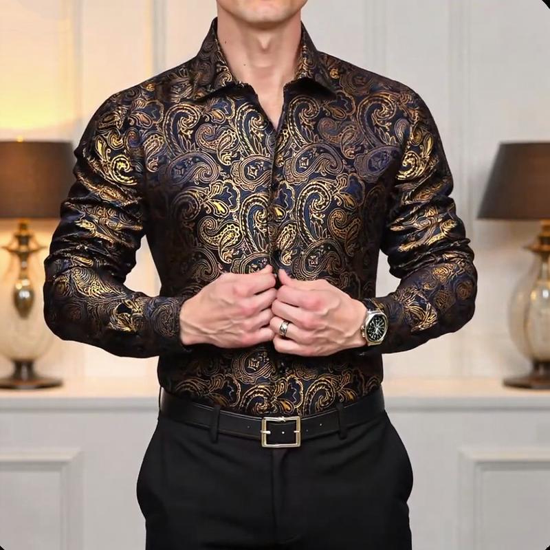 AILISUS Men's Wrinkle Free Casual Shirts Paisley Jacquard Long Sleeve Dress Shirt Breathable Regular Slim Classic Collared Menswear Holiday Wedding Dating Party Prom Men Tops AILISUS Men's Wrinkle Free Casual Shirts Paisley Jacquard Long Sleeve Dress Shirt Breathable Regular Slim Classic Collared Menswear Holiday Wedding Dating Party Prom Men Tops
