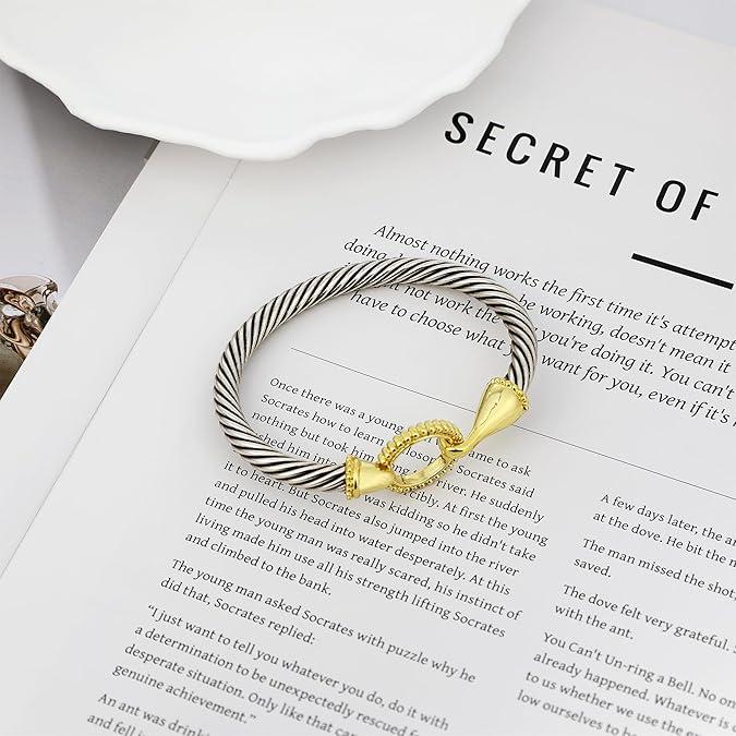 Aprilery Trendy 4PCS Twisted Cable & Chain Link Jewelry Set – Stackable Knot & Hook Bangle Bracelets for Women