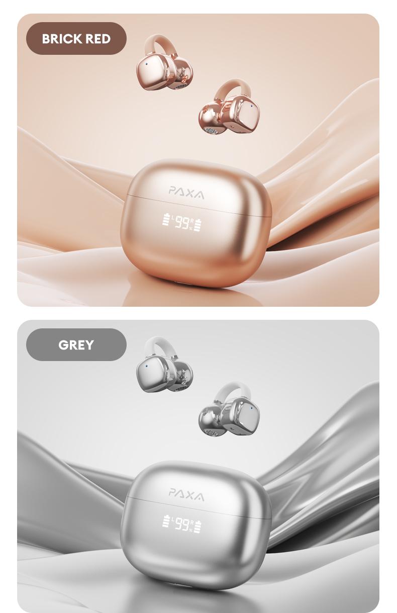 PAXA Clipbuds 7 Clip-on Design Wireless Headphones, Powerful Sound Effects for Music, Dustproof & Waterproof Sports Earbuds for Running, Workout, Audio