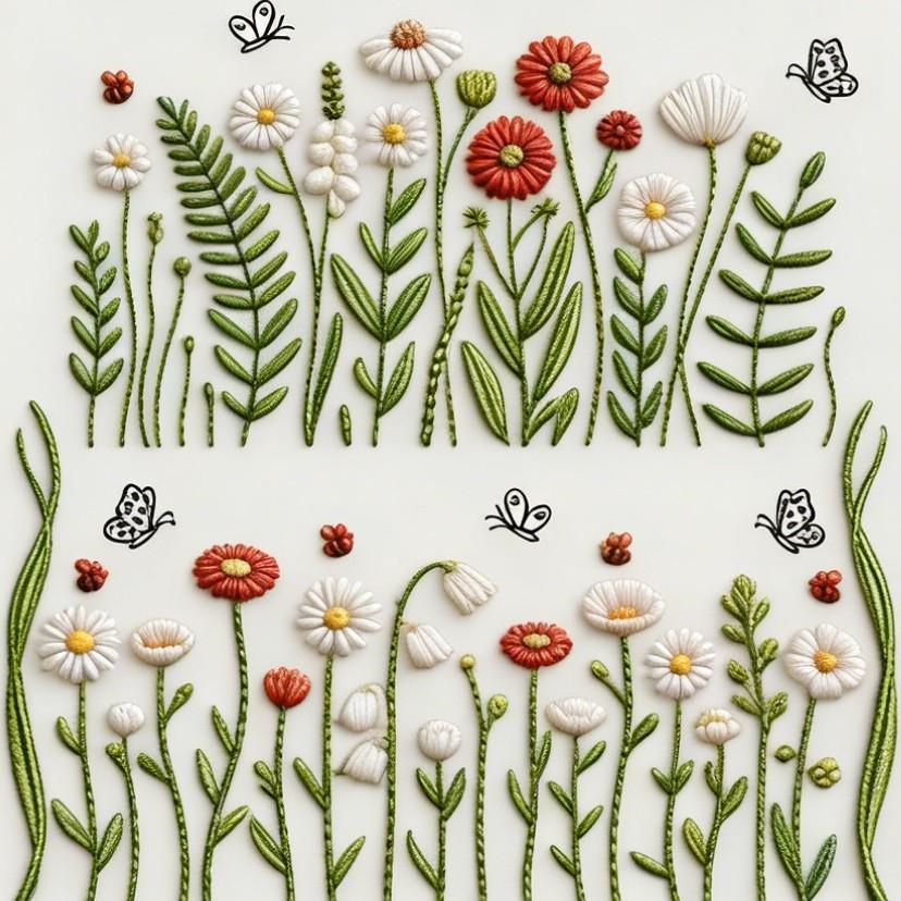 4 Sheets Preprinted Flower Embroidery Pattern Paper,Self-Adhesive Water Soluble Stabilizer Kit with Floral, Botanical & Alphabet Designs, Complete with Embroidery Floss & Needles for DIY Handmade Craft Supplies