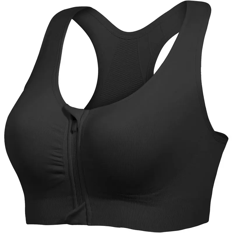 Front Zipper Sports Bras for Women Wirefree Post Surgery Bra Front Closure Racerback Compression Mastectomy Bras