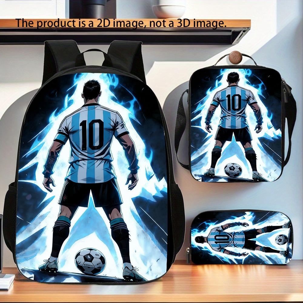 3-Piece Back to School Backpack Set for Teen Boys, 600D Oxford Bag with Soccer Player Lightning Print, Insulated Lunch Tote & Pencil Case, Birthday Gift, Back To School Haul, Swag Backpacks, Football Fashion, 3-Piece Kit, Water Resistant, Insulated Liner,