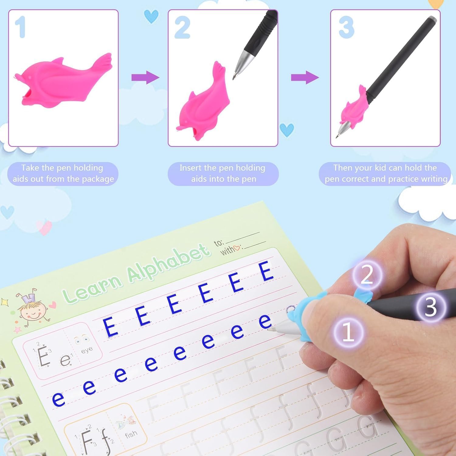 5 PCS Grooved Writing Books for Kids Children Reusable Magic Practice Copy Book Writing Workbook Magic Ink Copy Books for Preschool Tracing Letter Book Grooved Writing Book