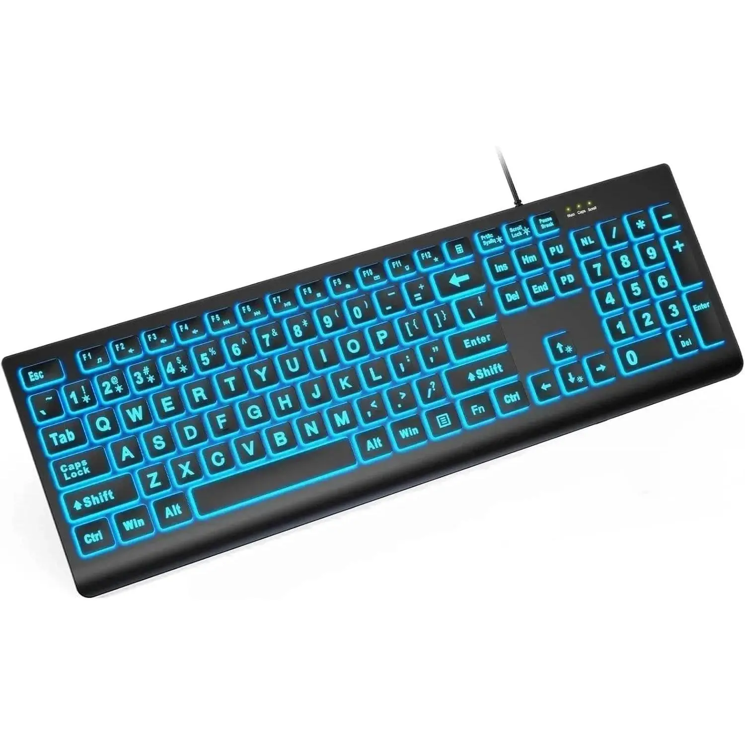 K11PRO Large Print Backlit Keyboard, 3X Larger Font Wired USB Lighted  Keyboard with 7-Color LED Illuminated , Desktop Workstation Keyboard Compatible for PC Laptop Windows