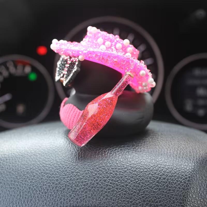 Duck Shiny Hat Champagne Bottle Design Car Decor, Car Interior Decoration, Motorcycle Bicycle Decor, Holiday Gift