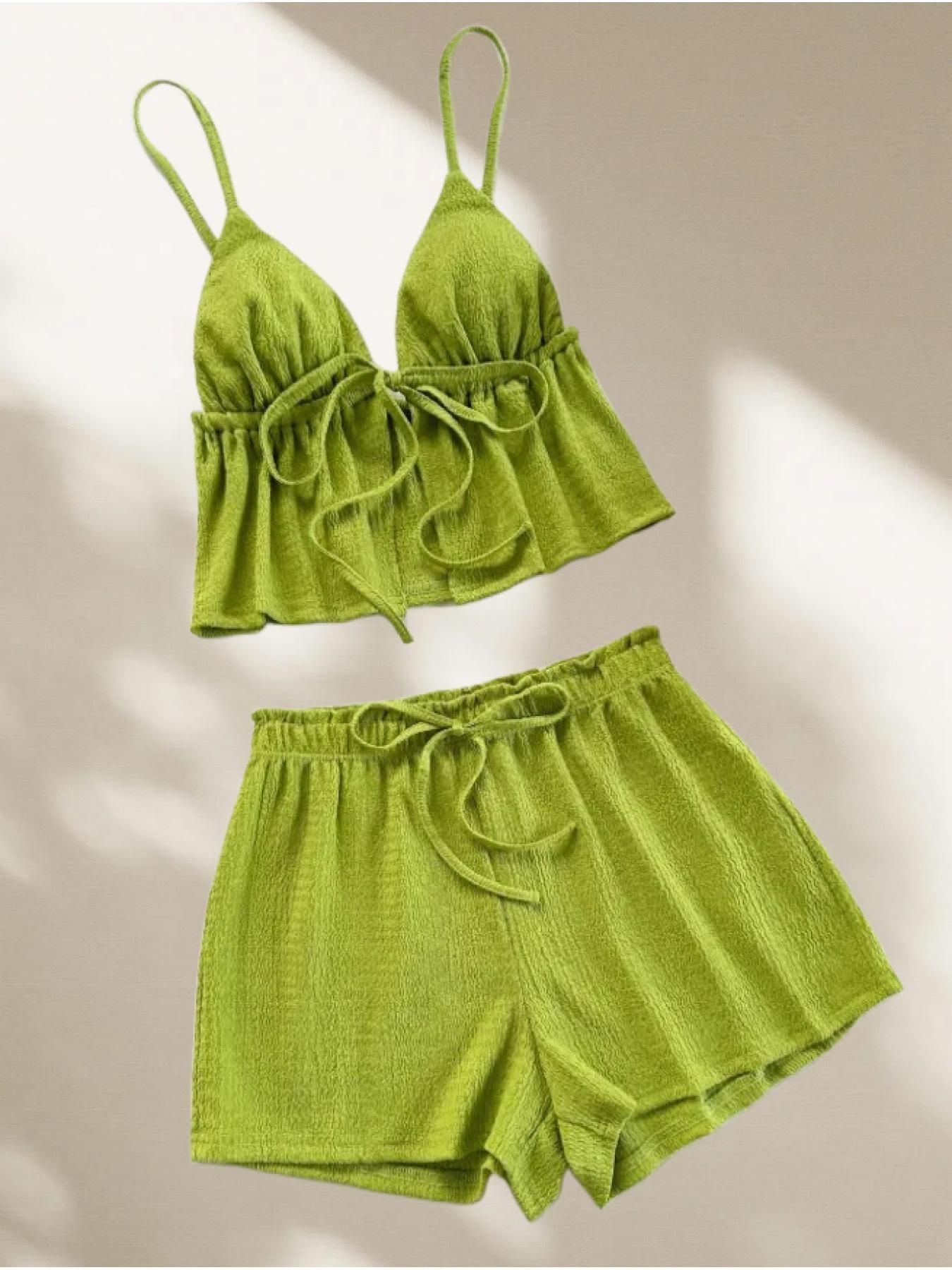 Summer Cool Halter Top Set, Comfortable Casual Home Wear, Versatile Short Pants, Women's Fashion Ensemble, Fresh and Refreshing Style