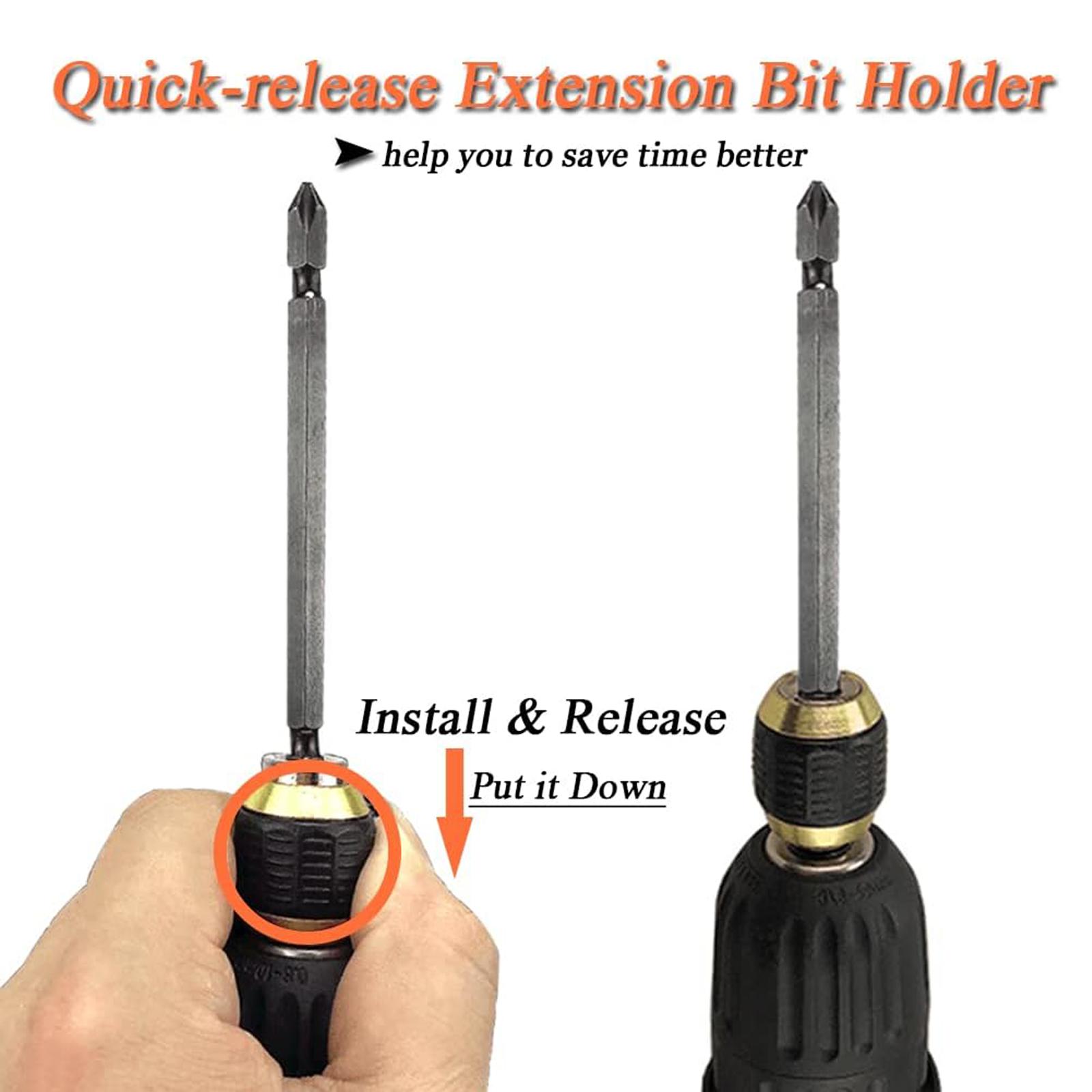 1/4-inch hex shank extension screwdriver and drill bit chuck set, quick-release drill bit chuck, self-locking drill bit chuck, quick-release chuck adapter connector, suitable for electric drill tools.