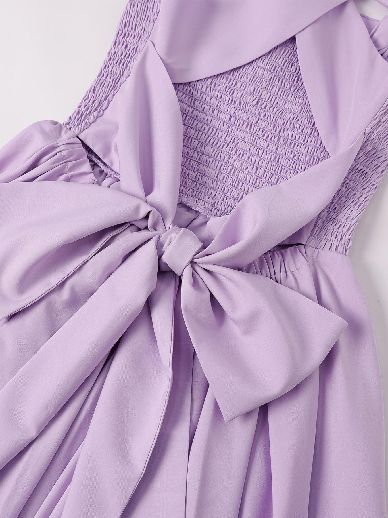 Backless Halter A-Line Dress, Back Cross Tie Hollow Out Dress, Waist Bow Tie Dress, Perfect for Parties, Dates, Daily Wear