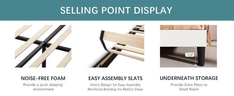 HOOMIC Modern Velvet Upholstered Platform Bed Frame【Frame Only No Mattress】with Adjustable Vertical Channel Tufted Headboard,Wooden Slats Support,Full/Queen/King,No Box Spring Needed