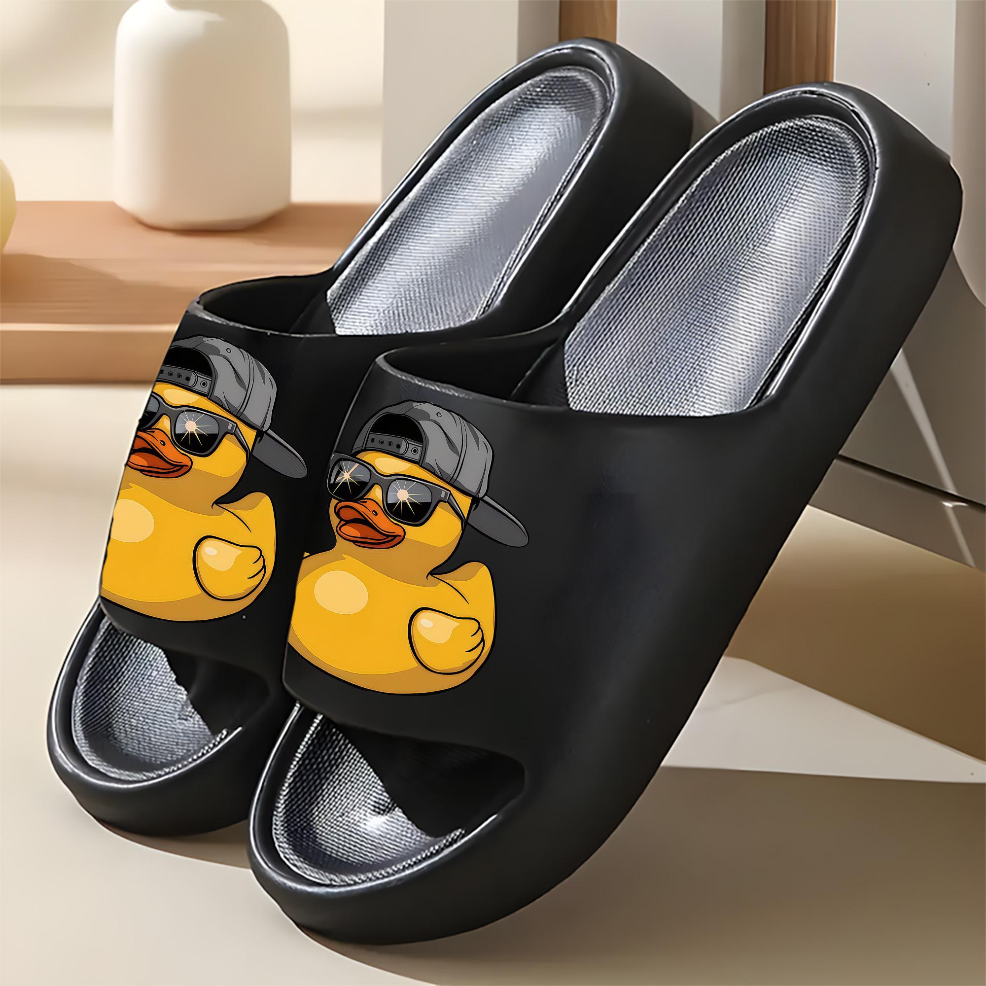 Cartoon Rubber Duck Slippers with Cool Sunglasses and Baseball Cap Design for Men Women Non-slip Soft Comfortable Indoor Home Slippers