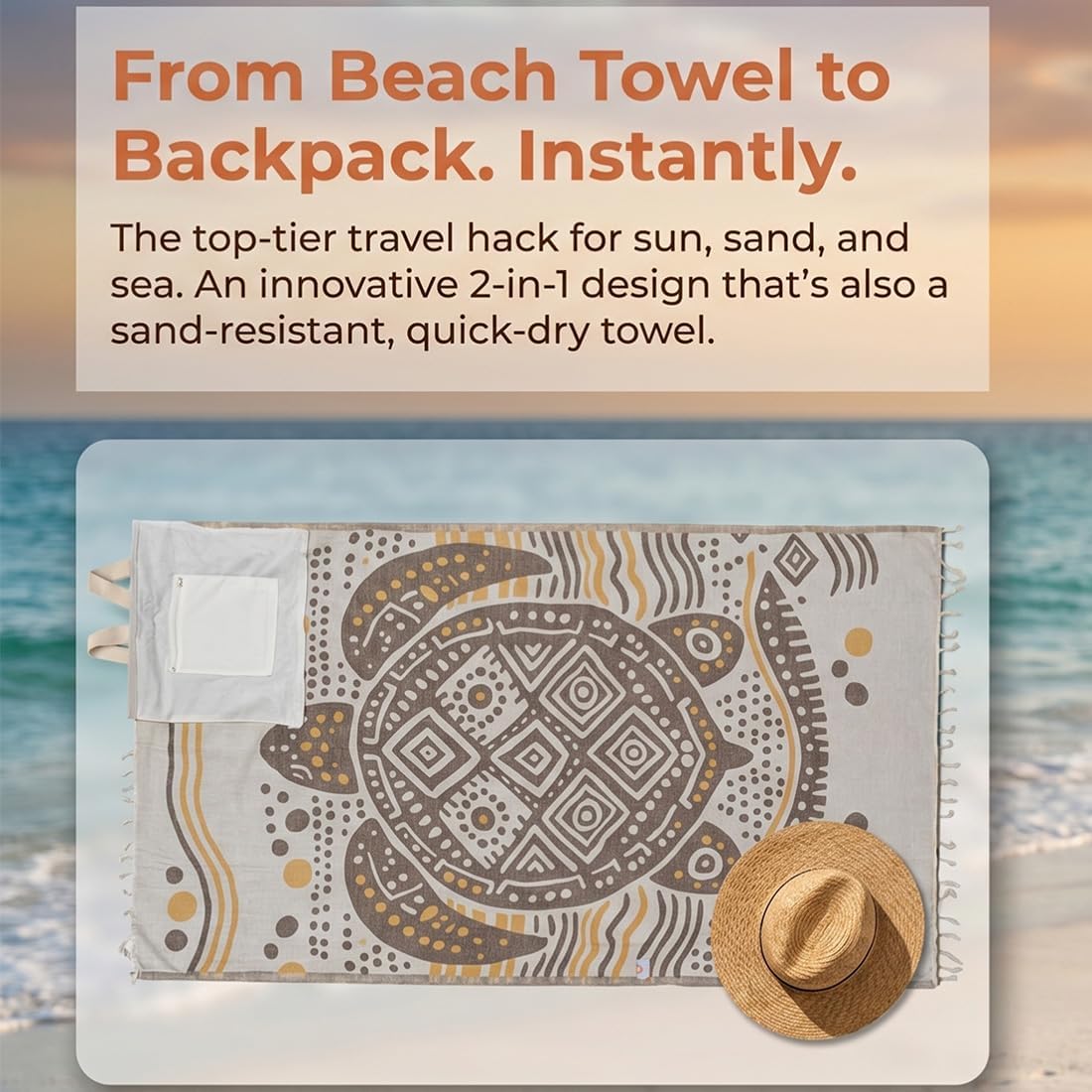 2026 New 2 in 1 Convertible Backpack Towel, Oversized Microfiber Beach Blanket with Inner Zip Pocket, Sand Free, Lightweight and Quick Dry for Beach and Travel