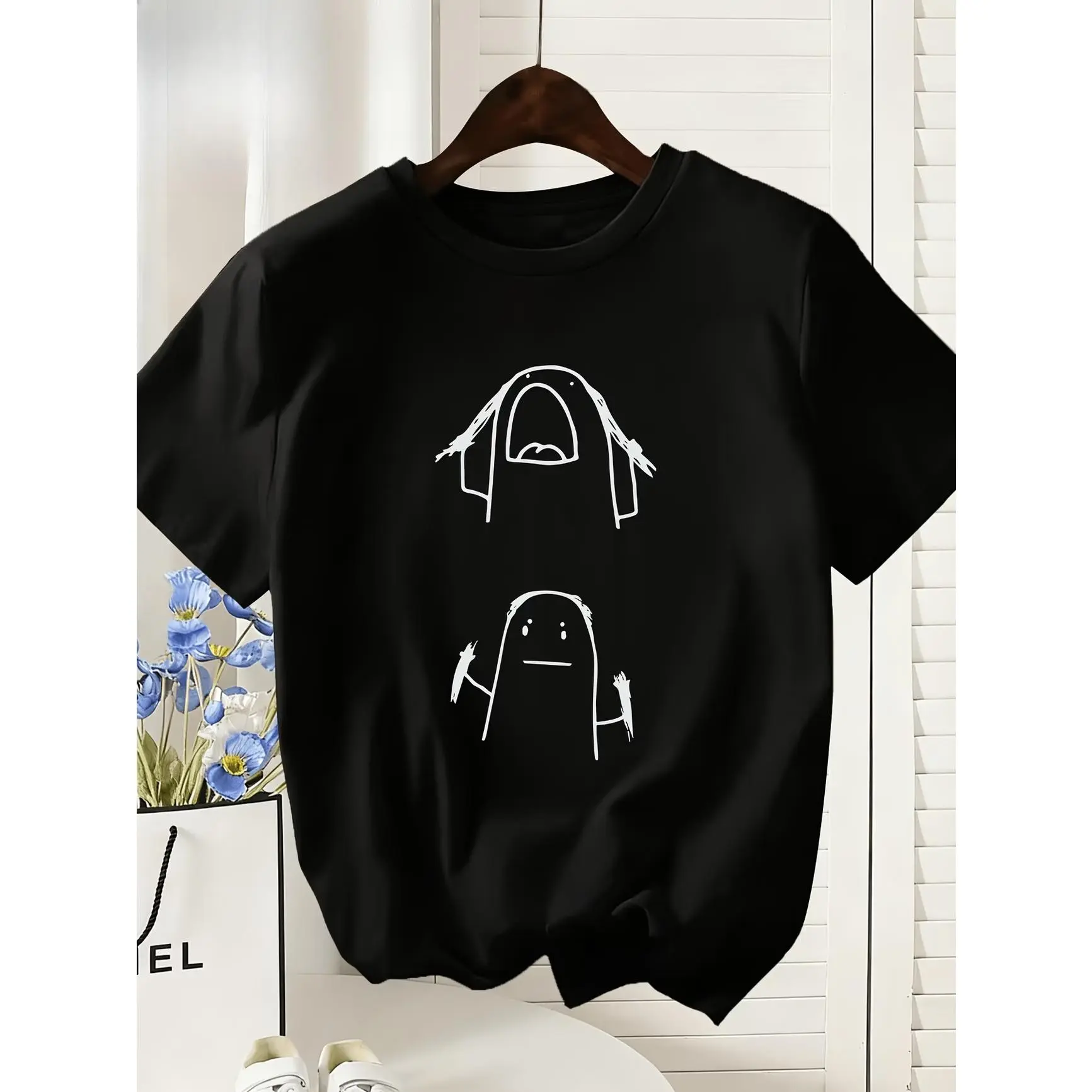 Two Funny Meme Character Graphic Cotton T‑Shirt, Comfort Fashion Outfit, Cute Oversized Streetwear Tee, Holiday Gift for Him Her