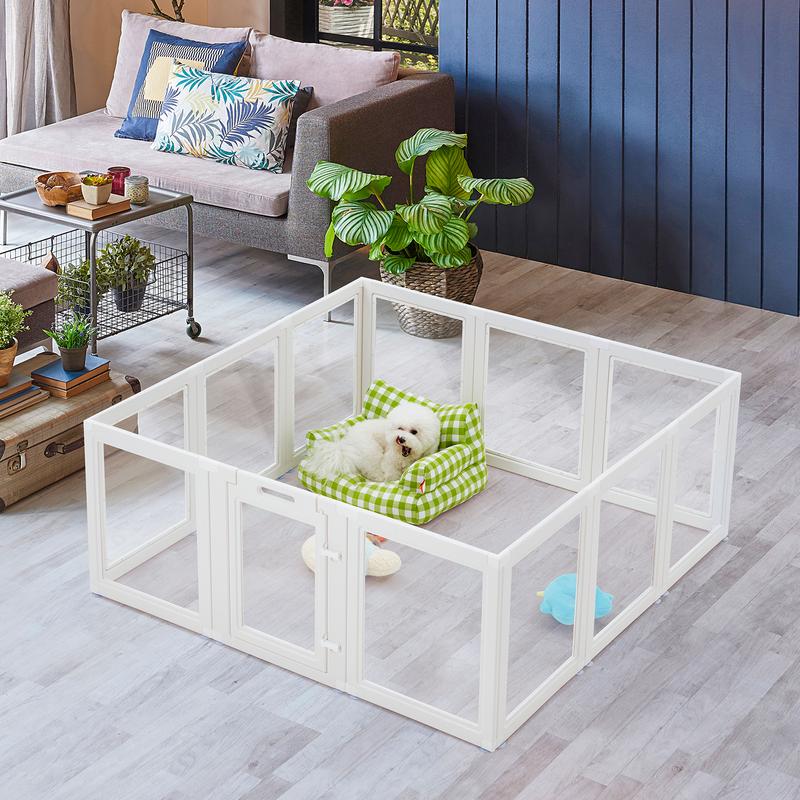Transparent Pet Playpen, 8/12/16-Panel Pet fence with Door,  Indoor Dog Pen, 41*41*24/61*61*24, Foldable, White