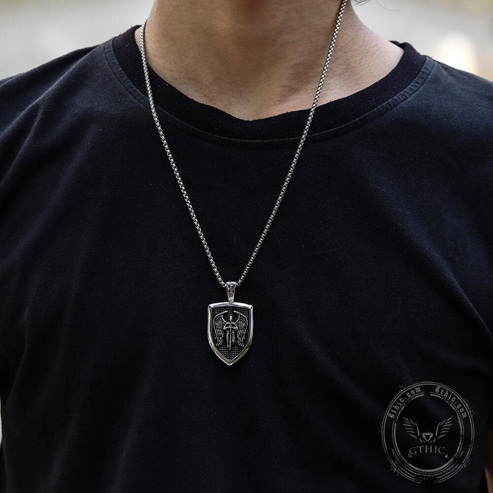 GTHIC Archangel Saint Michael Sword Stainless Steel Pendant for Men and Women Birthday Gift