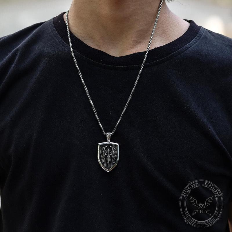 GTHIC Archangel Saint Michael Sword Stainless Steel Pendant for Men and Women Birthday Gift