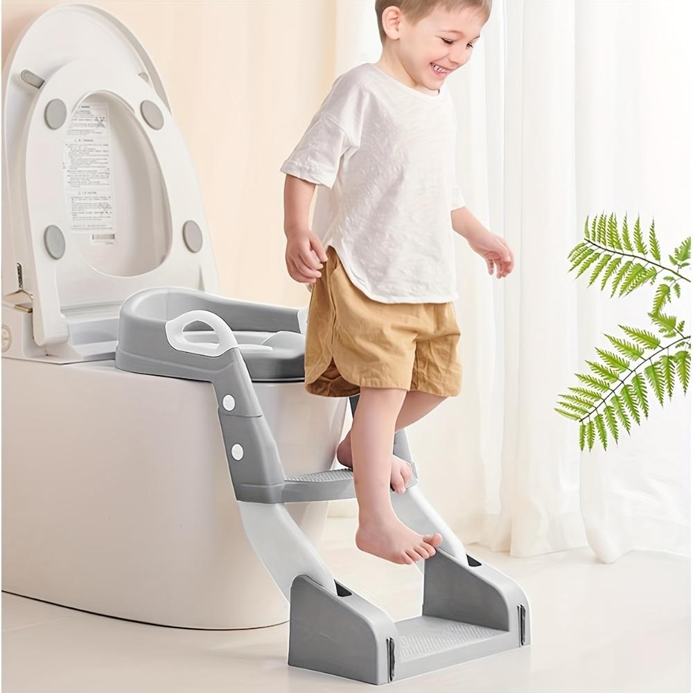Potty Training Seat with Folding Travel Potty Seat for Toddlers, 2 in 1 Potty Training Toilet Seats, Anti-Slip Toddler Toilet Seats with Steps, Waterproof Cushioned Mat and Splash Guard, Grey
