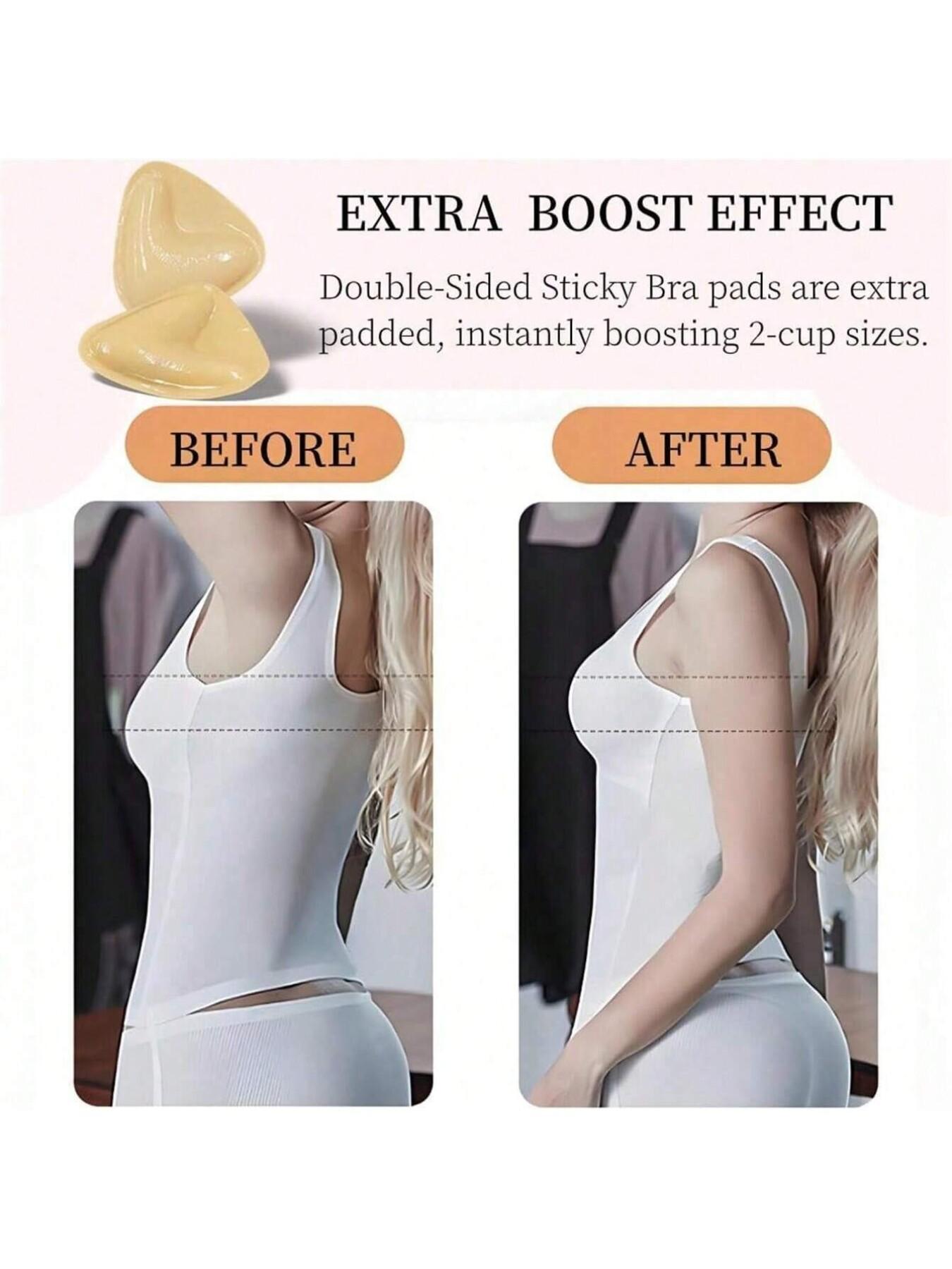 Women's triangular double-sided bra pad inserts, thick nipple covers, invisible and stay in place, double-sided adhesive nipple pads, double-sided self-adhesive, super strong stickiness, makes small breasts look bigger, gathers, prevents nipple show-throu
