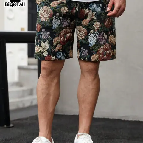 【Plus Size】 Floral Print Tropical Shorts, Casual Comfy Breathable Lounge Shorts for Summer, Loose Lounge Clothes, Men's Bottoms for Daily Wear