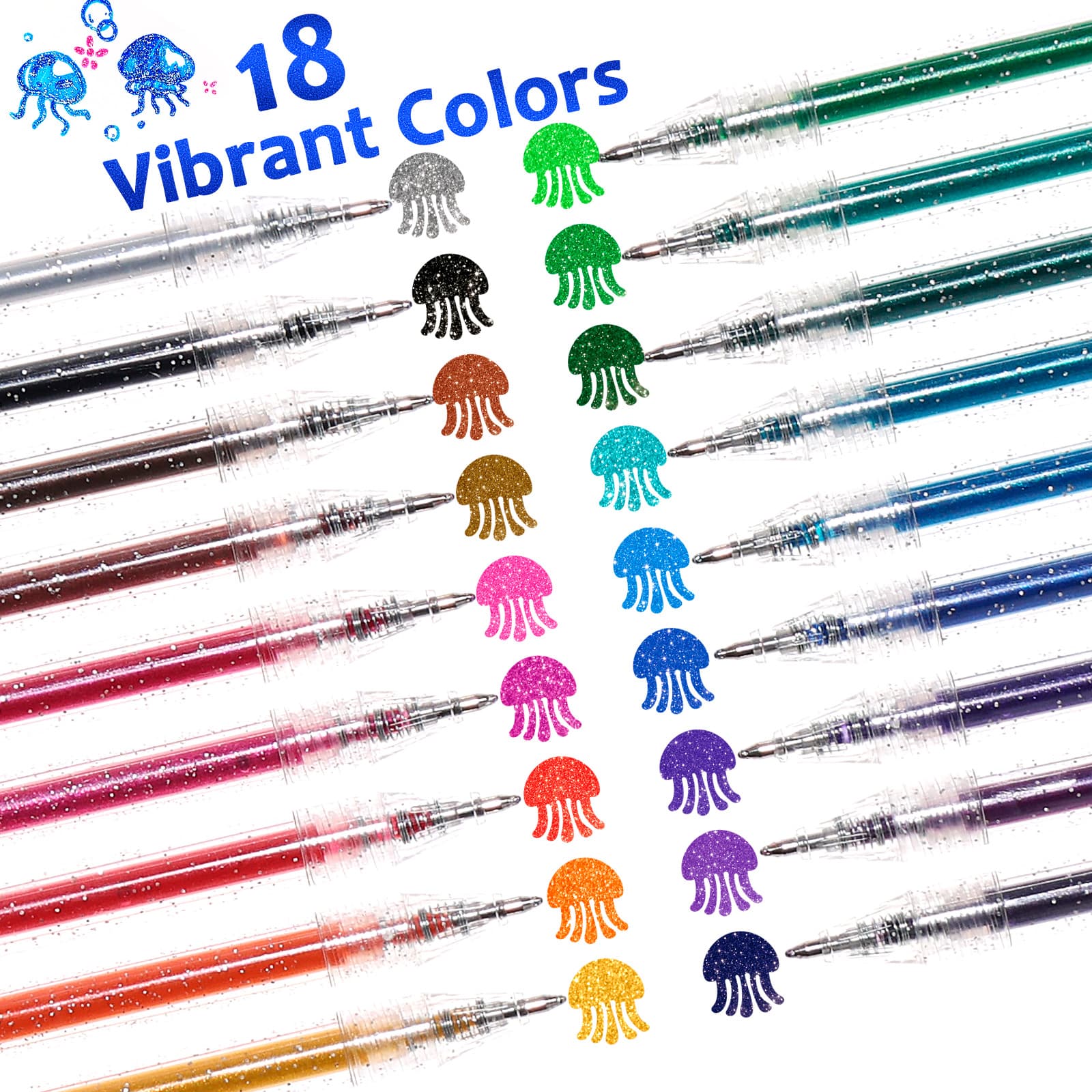 Glitter Gel Pens,18 Vibrant Colors Sparkle Gel Pen, Retractable Metallic Shimmer Pens for Adults Coloring Note Taking and Journaling - LET'S RESIN