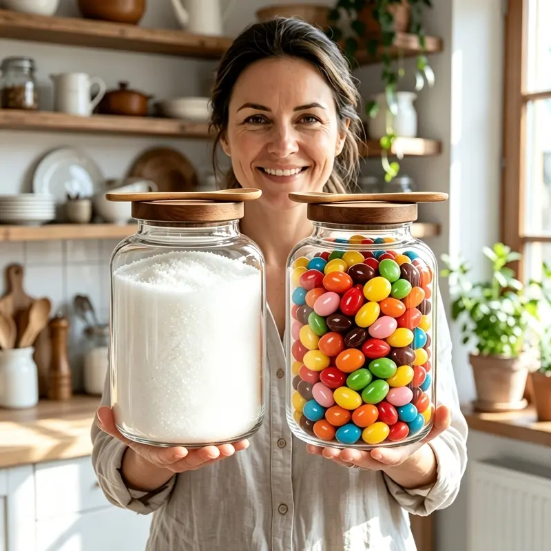 PABHAN 2 Wide-Mouthed Glass Storage Jars with Airtight Lids, 3800mL Capacity, Kitchen Home Organizer for Cookies, Flour, Nuts
