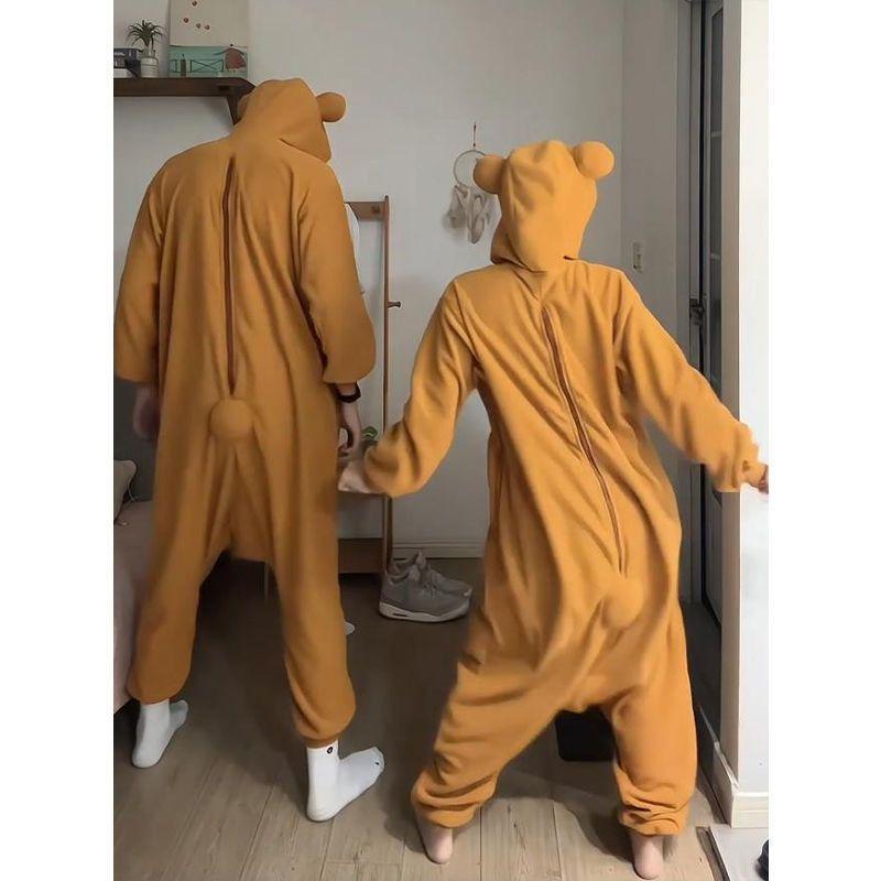 Adult Rilakkuma Kigurumi Bear Sister Onesie - Baggy Longsleeves Loose Polyester Anime Pajama, Oversized Cartoon Jumpsuit Nightwear & Loungewear