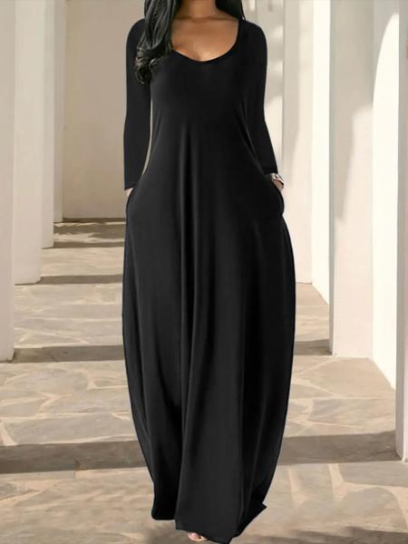 Women's Long Nightgown, Leopard Print in Coffee, Casual Round Neck Long Sleeve Pocket Sleepwear, Soft Comfortable All-Season Loungewear