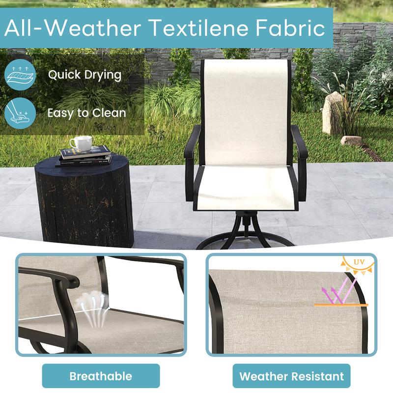Outdoor Patio Swivel Dining Chairs Set of 2, 360 Swivel and All Weather Rocking Chair with Textilene Mesh Fabric and Rust Proof Steel Frame, 400 Lb. Capacity,for Lawn, Porch or Garden，Beige