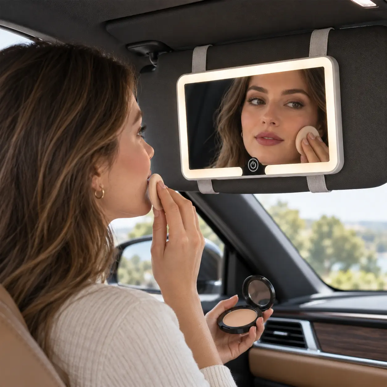 Car Sun Visor Makeup Mirror with Light, Rechargeable LED Vanity Mirror with Touch Control and Adjustable Brightness, HD Auto Interior Car Accessories for Women, Car Gadgets, Travel Essentials