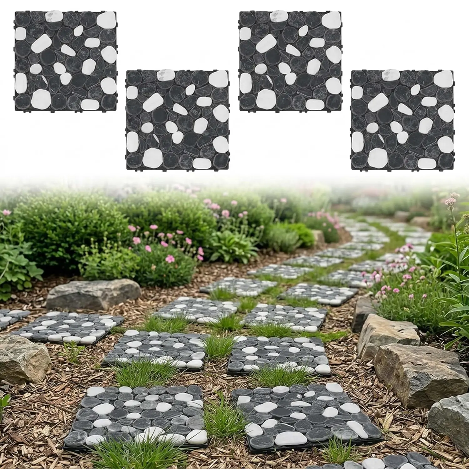 4 Pcs Interlocking Natural Deck Tiles 11.8" x 11.8" for Garden Patio Path