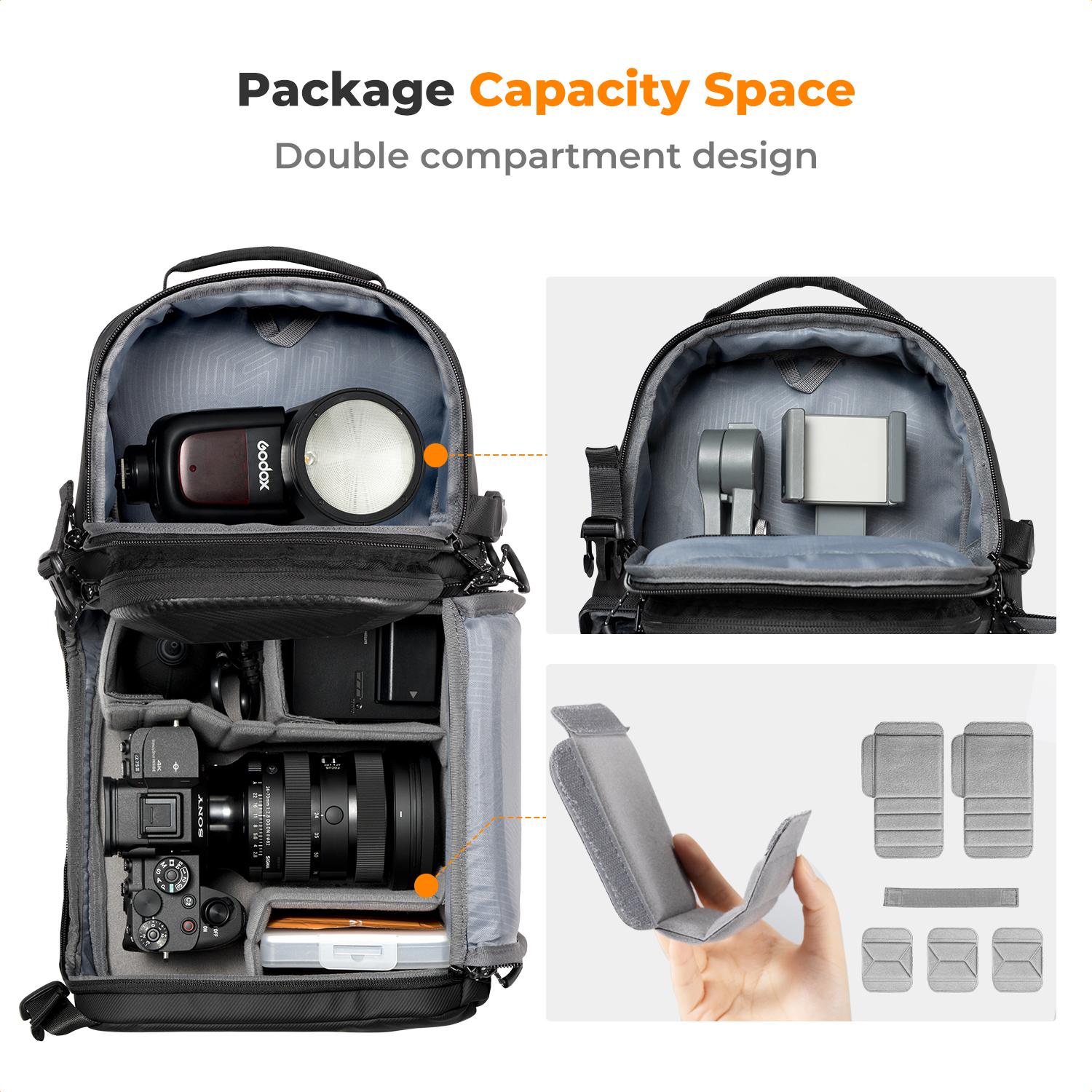 【K&F CONCEPT】Camera Sling Bag Crossbody Bag Hardshell Camera Shoulder Backpack DSLR/SLR/Mirrorless Camera Case Photography Bags for Photographer