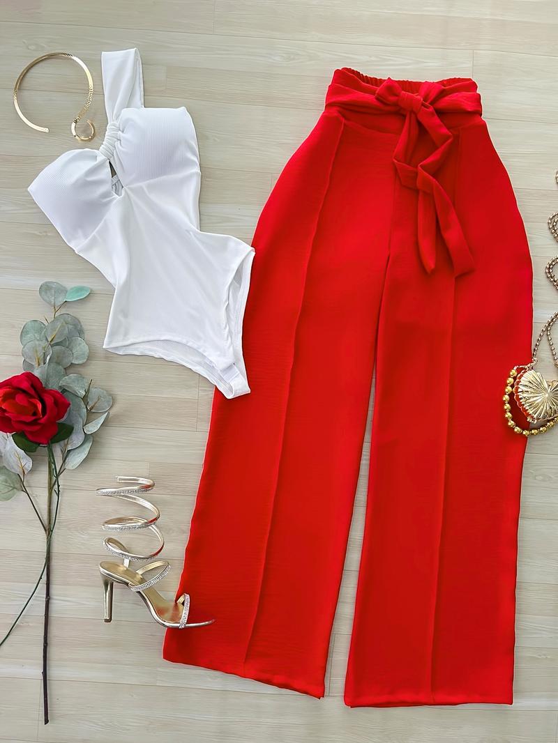 Elegant Jumpsuit + Wide Leg Pants Set, Sexy Vacation, Perfect for Summer, Stylish and Comfortable Elegant Jumpsuit + Wide Leg Pants Set, Sexy Vacation, Perfect for Summer, Stylish and Comfortable