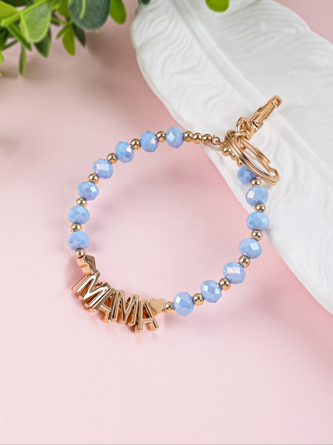 Handmade Beaded Mama Letter Keychain, Colorful Faceted Crystal Bracelet, Mother's Day Gift for Mom, Bag & Car Hanging Ornament