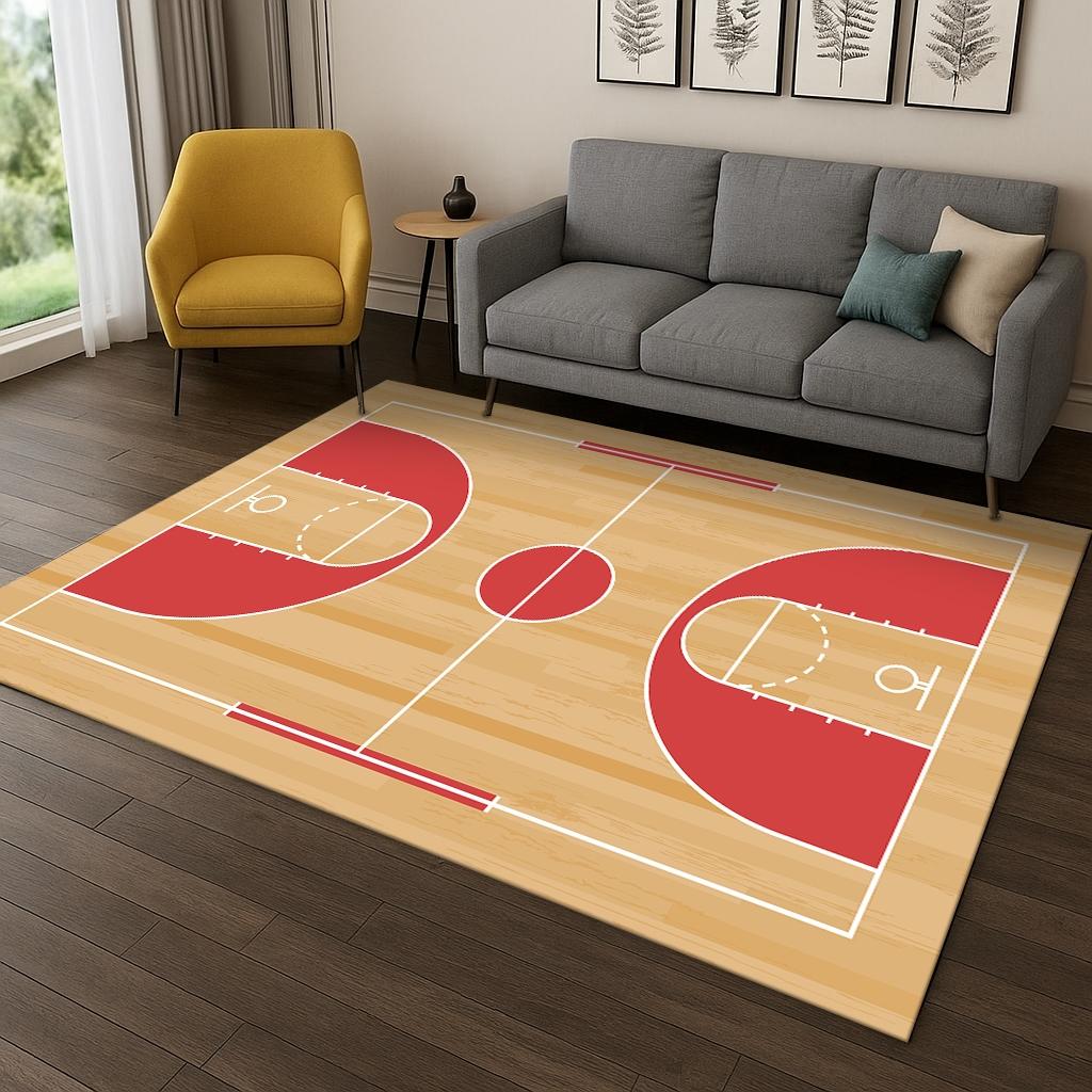 Basketball Court Flannel Area Rug - Realistic Sports Court Print Soft Mat for Living Room, Non-Slip Basketball Lover Home Decor#BasketballCourtRug #SportsCourtMat #BasketballLoverDecor #GameRoomCarpet #NonSlipFlannelRug